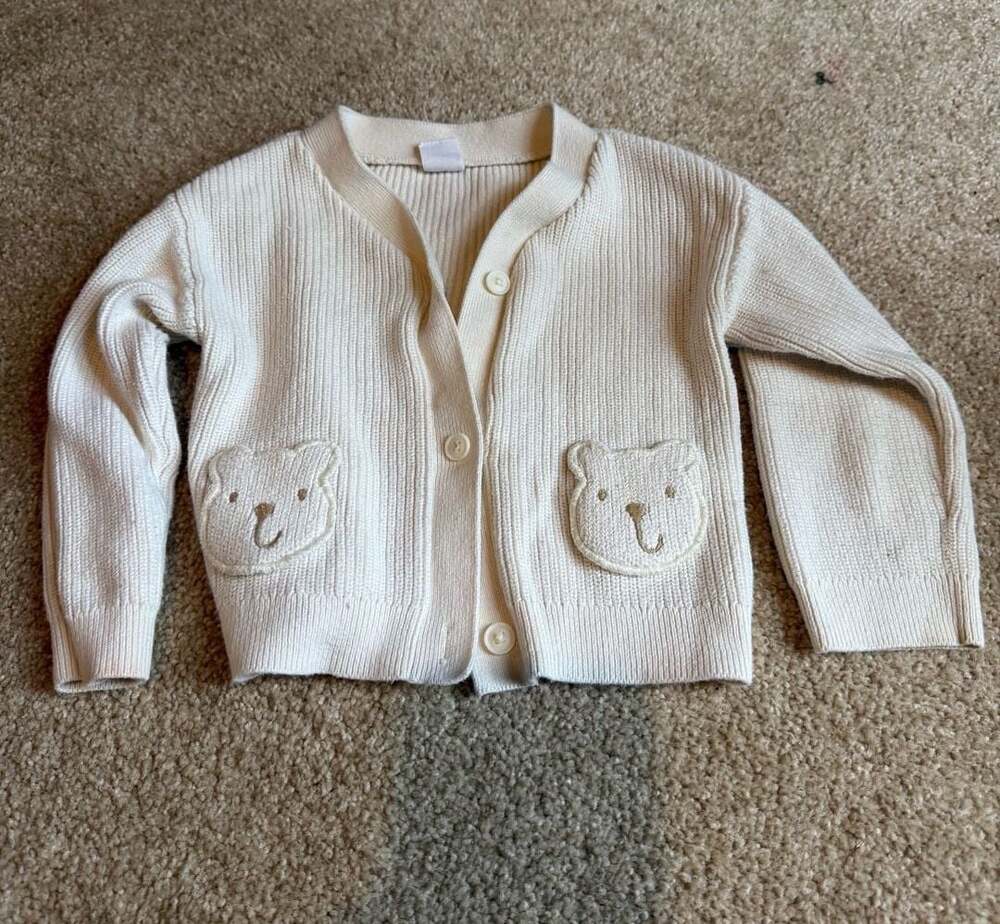 Baby Gap Bear Pocket Cardigan Sweater Ivory Off-White 18-24 Months